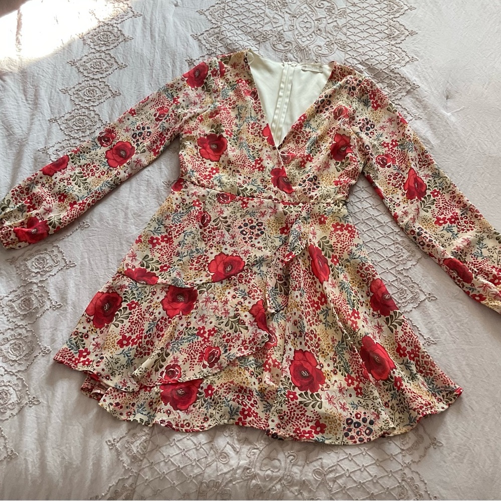 Altar'd State Floral Dress with Red and Cream Hues
